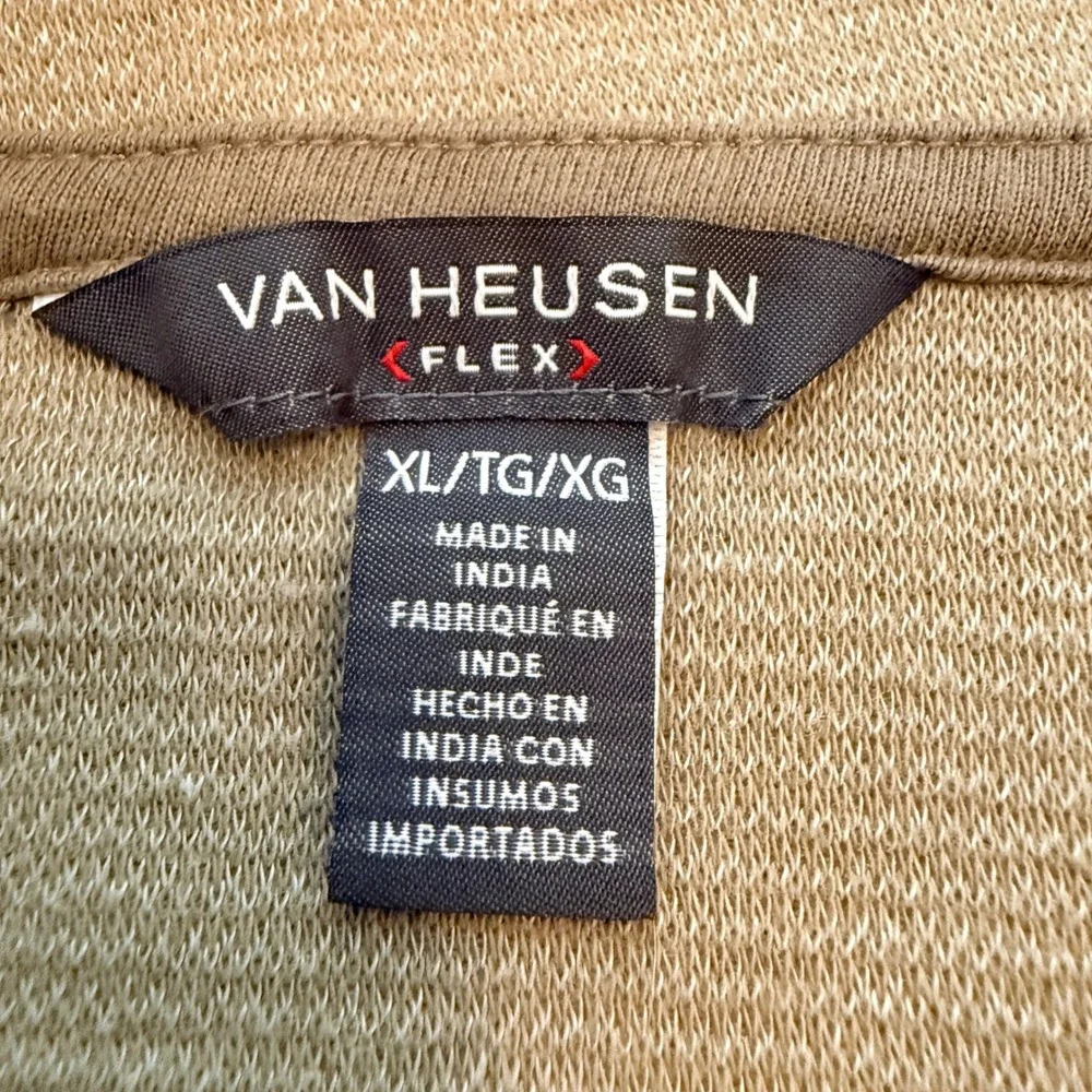 Van Heusen Pullover Mens XL Tan Flex Quarter-Zip Ribbed Knit Mock Neck Sweater